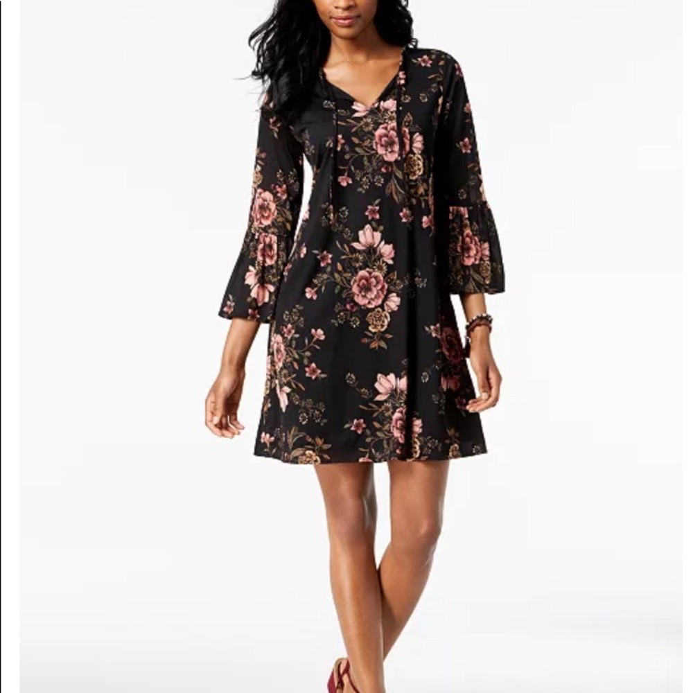 Bell Sleeve Dress, Floral, pink, violet